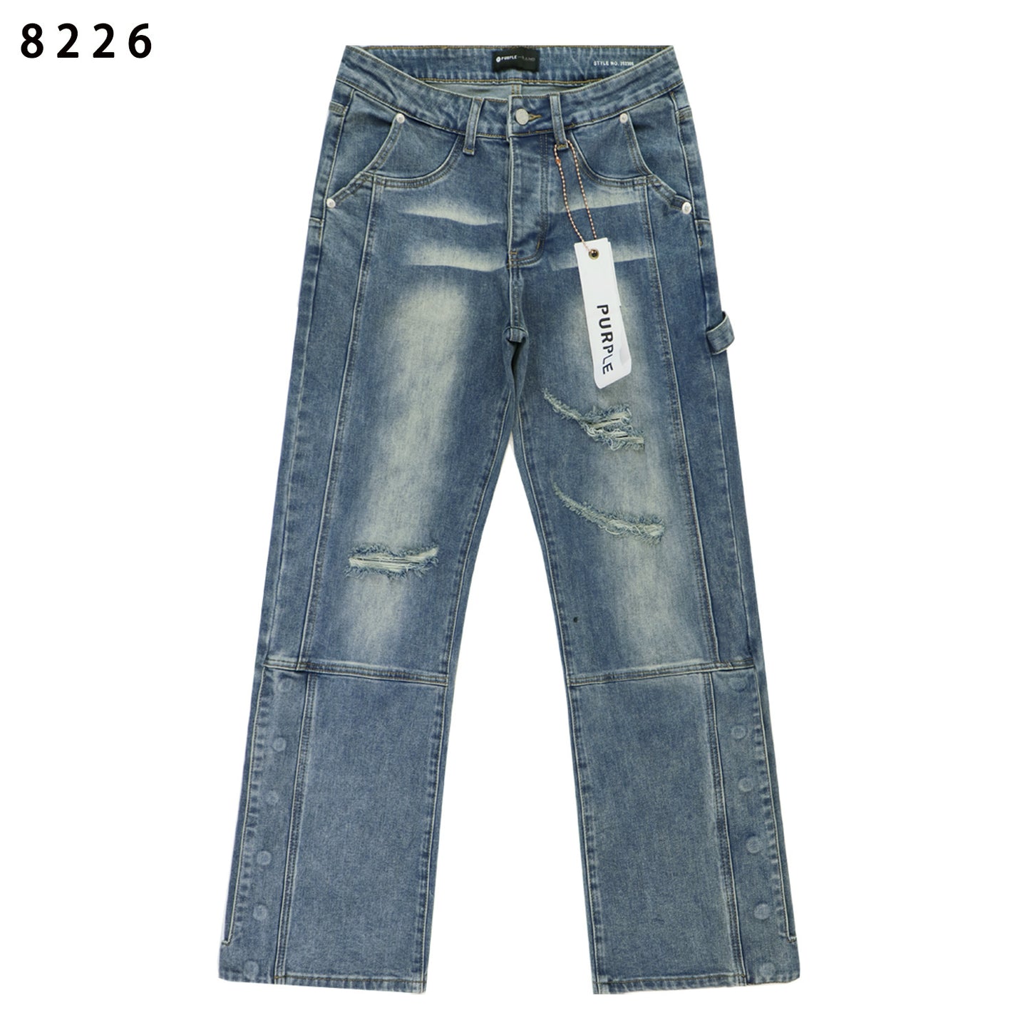 Panel-Detail Vintage Wash Straight-Leg Jeans
