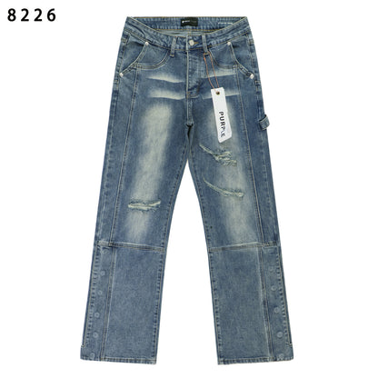 Panel-Detail Vintage Wash Straight-Leg Jeans