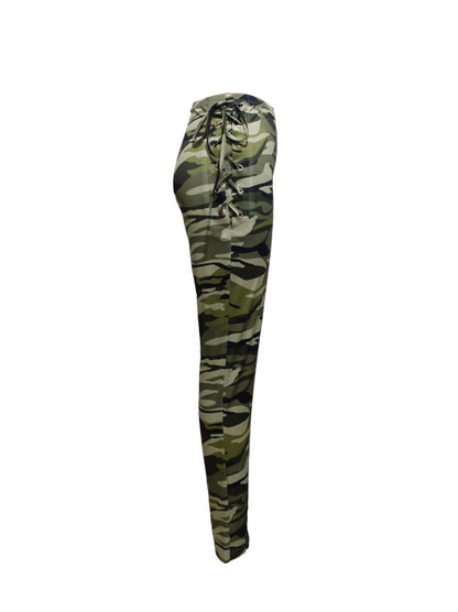 Ladies' Lace Up High Waisted Camouflage Casual Pants