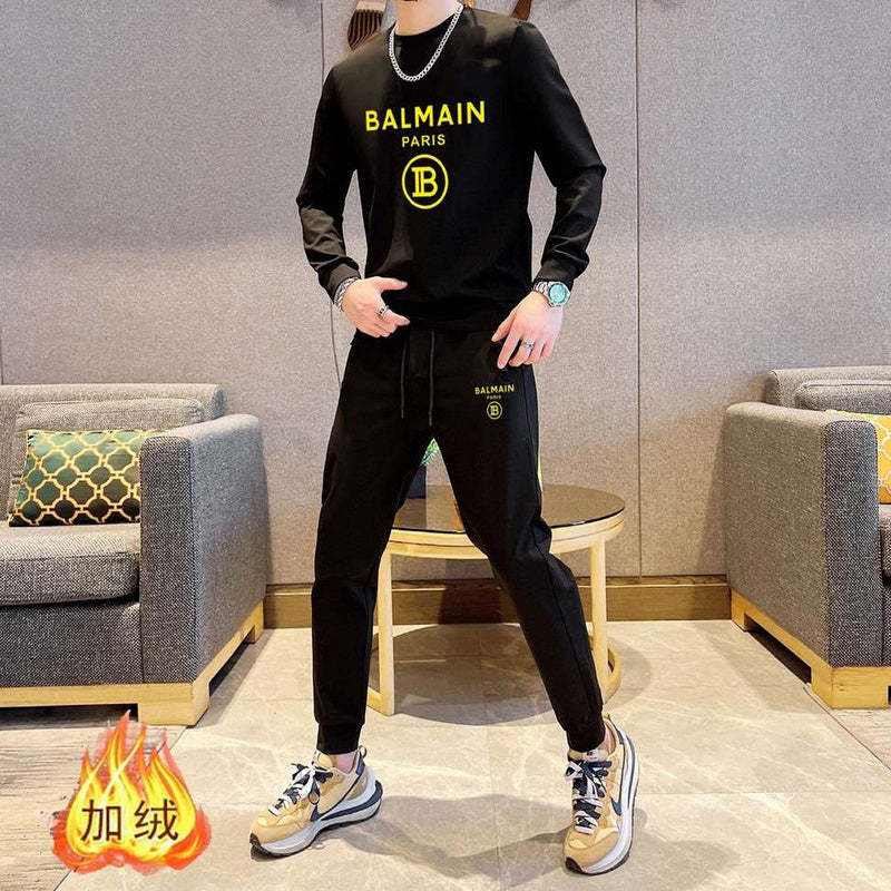 Balmain Paris Logo Tracksuit – Black with Yellow Emblem
