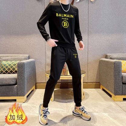 Balmain Paris Logo Tracksuit – Black with Yellow Emblem