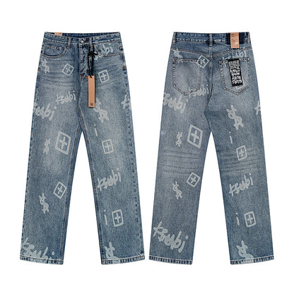 All-Over Graphic Print Denim Jeans