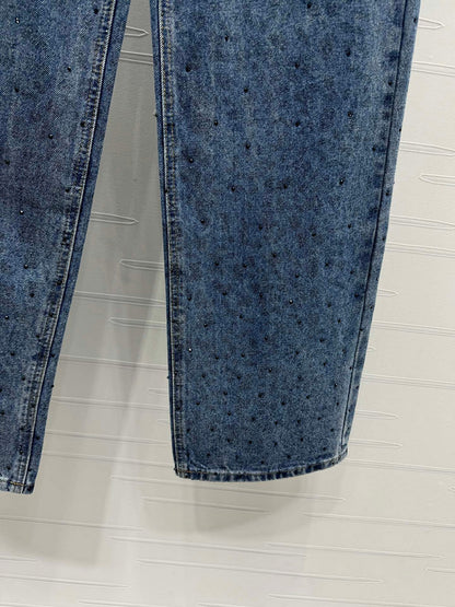 Dior Ombre Leopard & Crystal Stud Denim Jeans