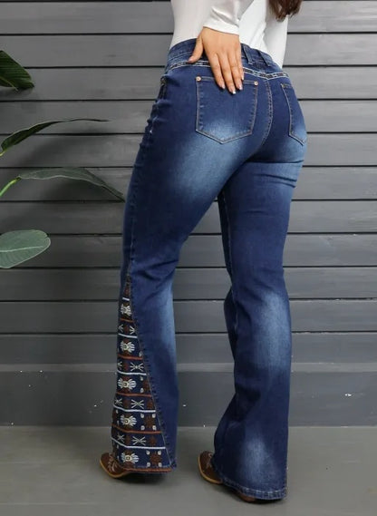 Women's High-Waist Heavily Ripped Jeans, Wide-Leg Full-Length