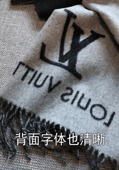 Louis Vuitton Noir & Ash Wool Cashmere Scarf