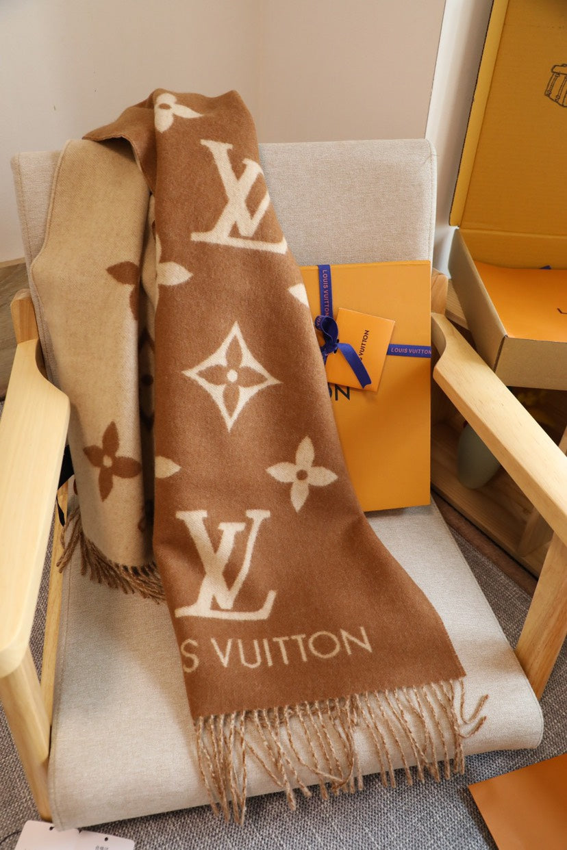 Louis Vuitton Monogram Cashmere Scarf – Caramel Elegance