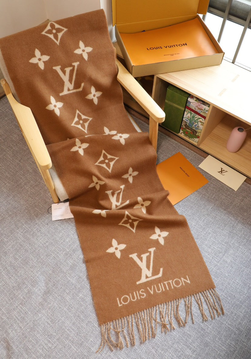 Louis Vuitton Monogram Cashmere Scarf – Caramel Elegance