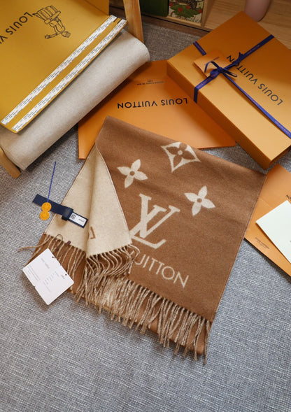 Louis Vuitton Monogram Cashmere Scarf – Caramel Elegance