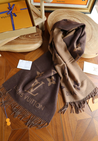 Louis Vuitton Monogram Wool Cashmere Scarf – Mocha Edition