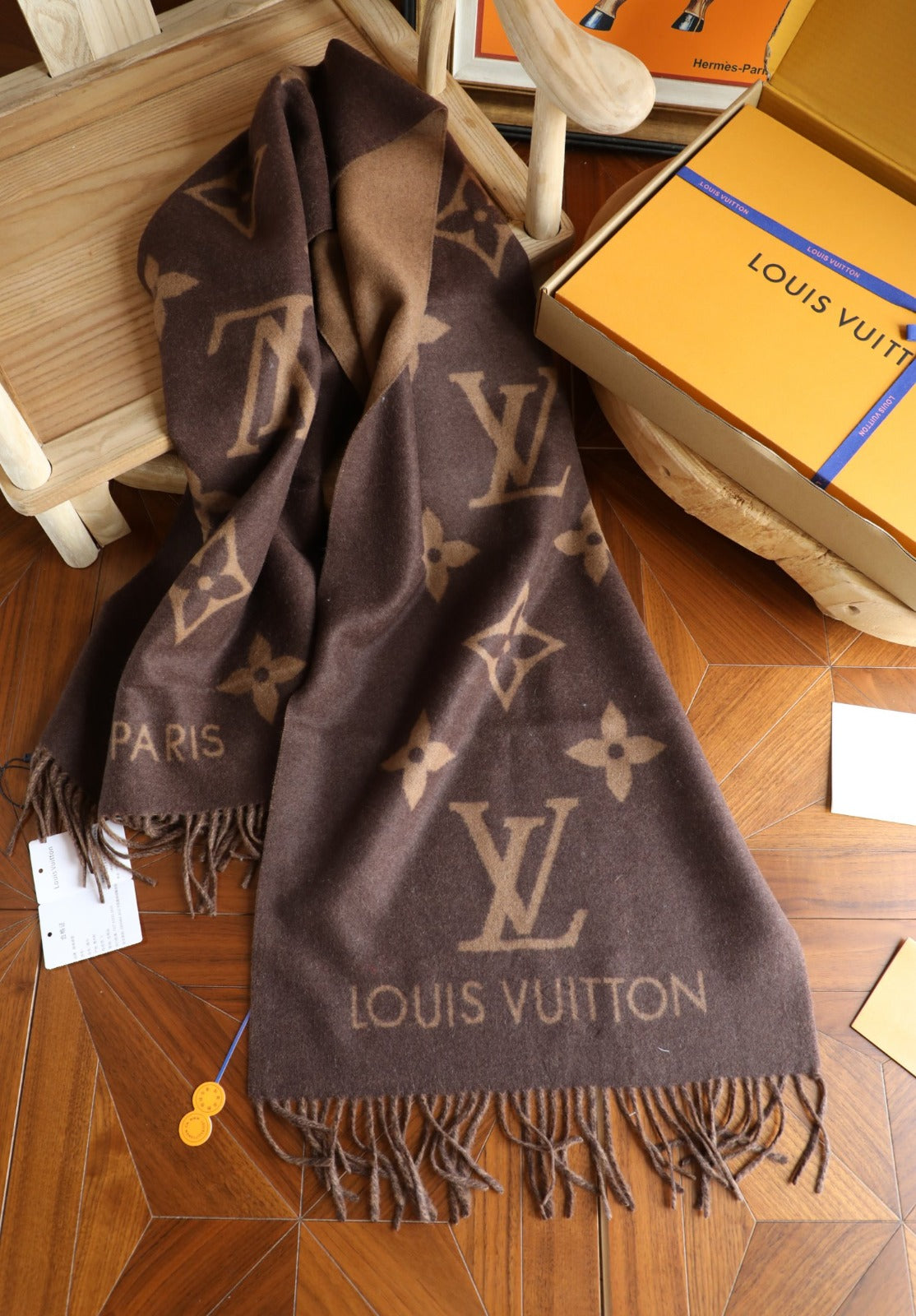 Louis Vuitton Monogram Wool Cashmere Scarf – Mocha Edition