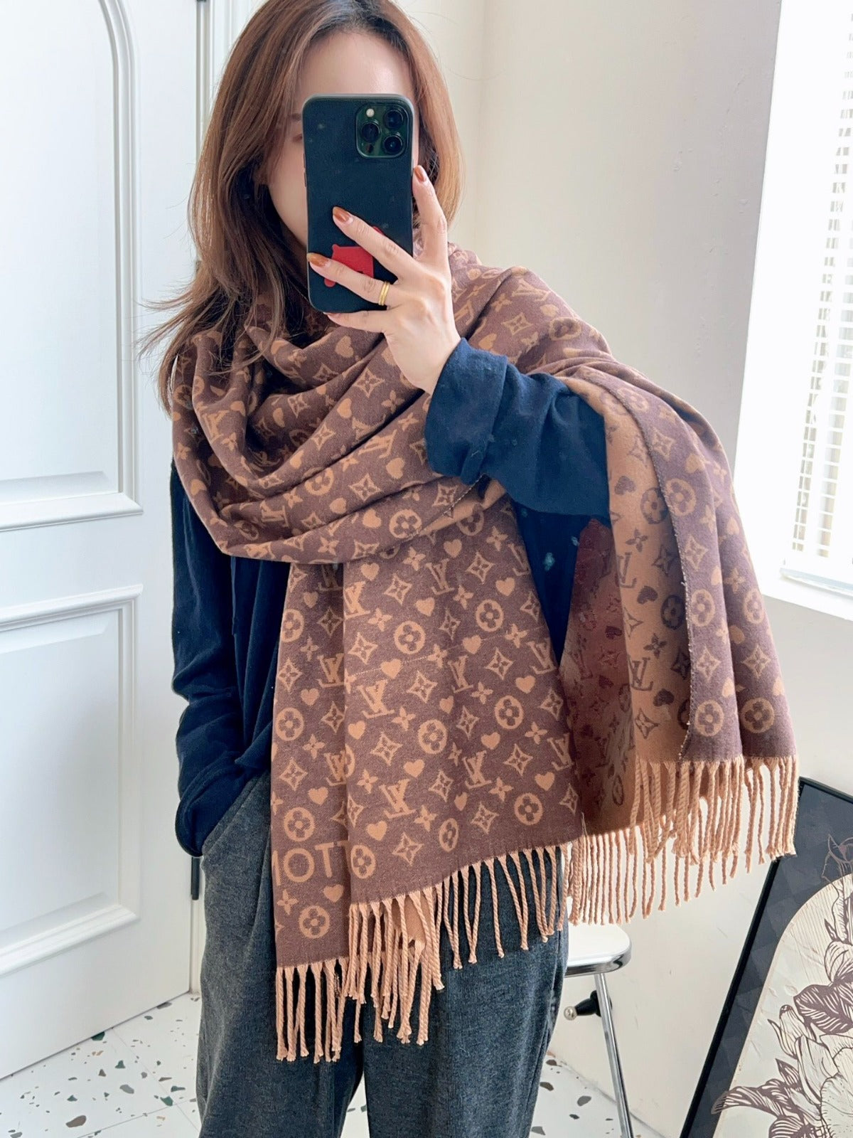 Louis Vuitton Monogram Wool Scarf – Mocha Edition