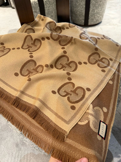 Gucci GG Reversible Wool Scarf – Mocha Beige Edition
