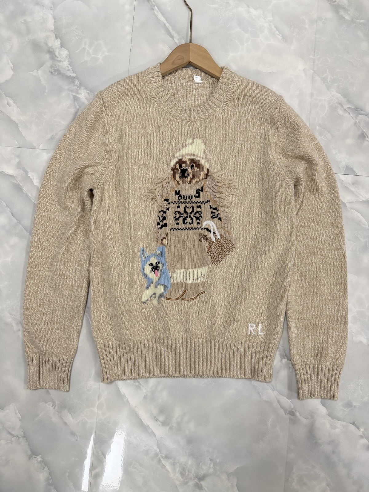 Winter Cardigan Label Ski Teddy Bear Wool Sweater