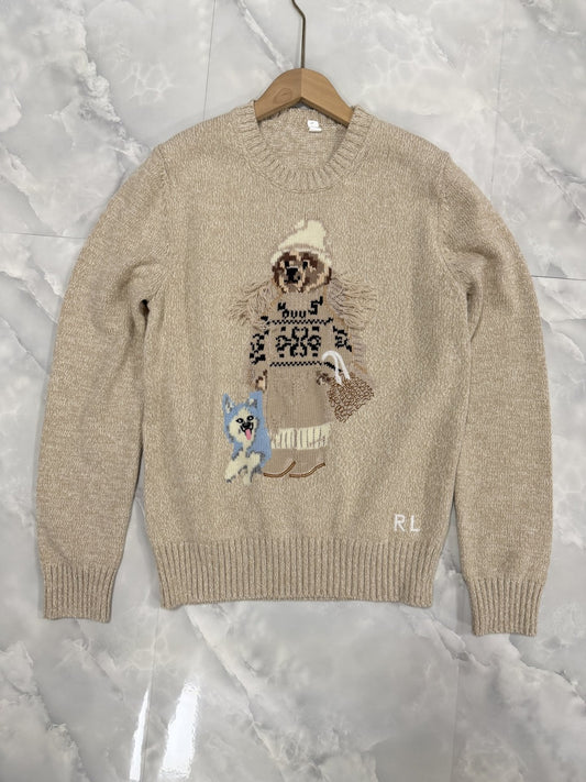 Winter Cardigan Label Ski Teddy Bear Wool Sweater