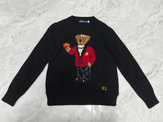 Winter Santa Teddy Bear Embroidered Wool Cardigan