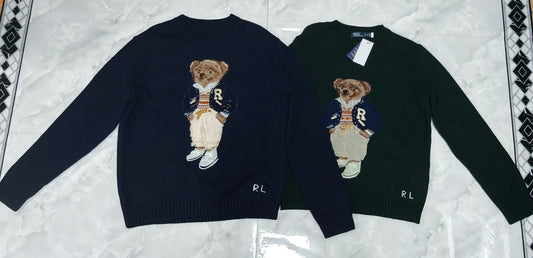 Winter Varsity Teddy Bear Embroidered Wool Sweater