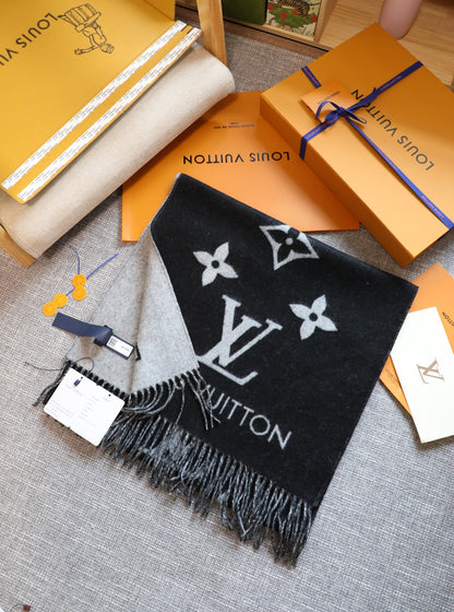 Louis Vuitton Noir & Ash Wool Cashmere Scarf