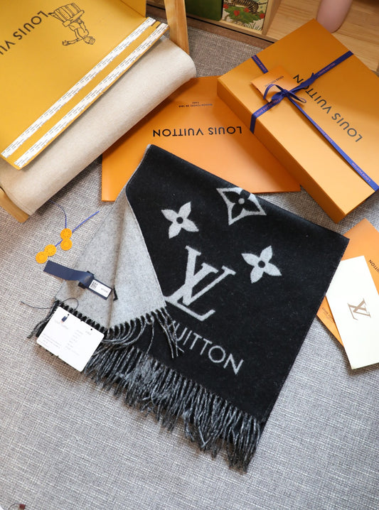 Louis Vuitton Noir & Ash Wool Cashmere Scarf
