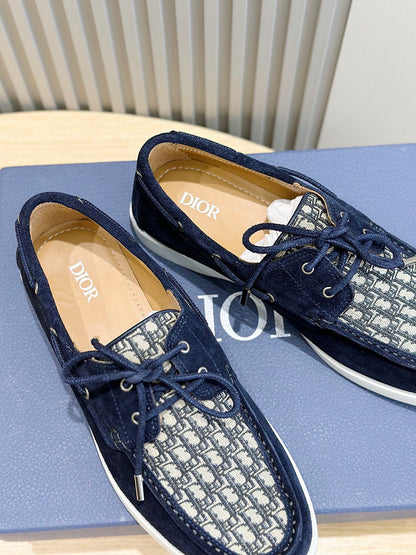 Christian Dior Granville Boat Beige Blue Loafer