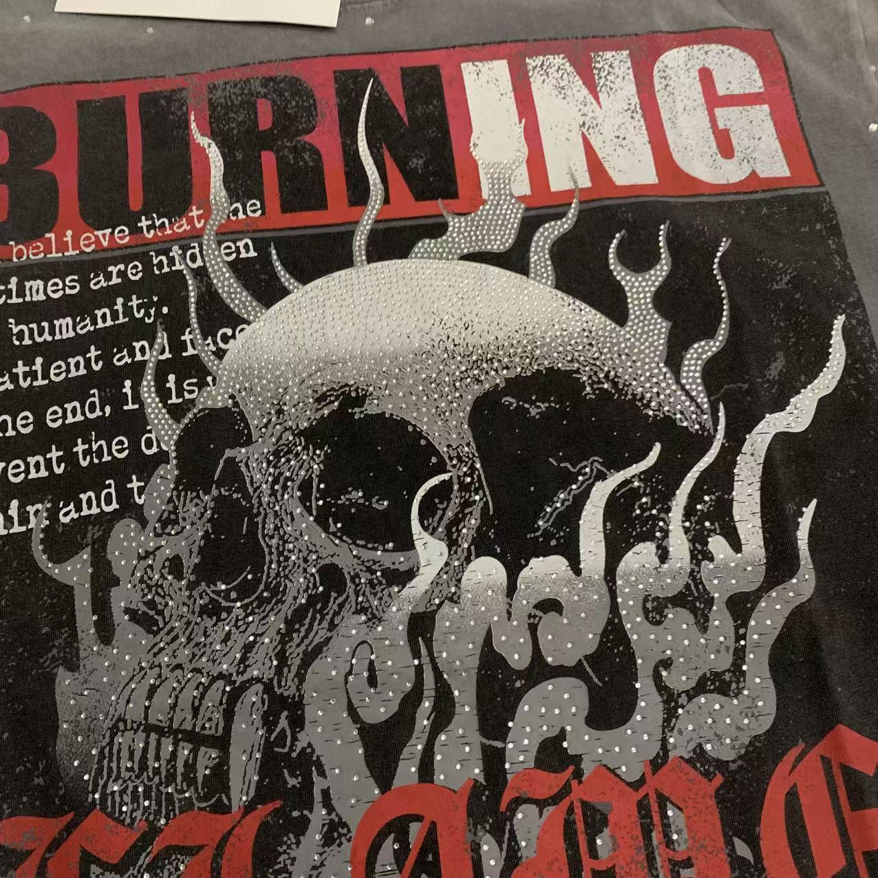 FIRST ROW Breaking News Burning Flames Cropped Tee