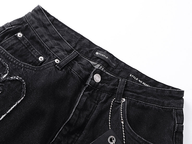 Washed Black Embroidered Straight-Leg Jeans