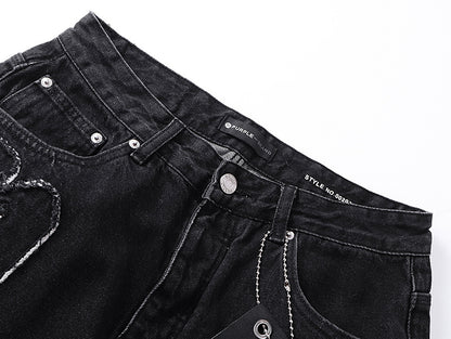 Washed Black Embroidered Straight-Leg Jeans