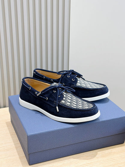Christian Dior Granville Boat Beige Blue Loafer