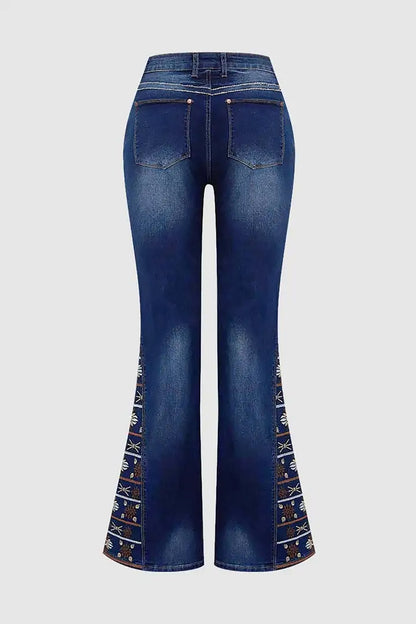 Women's High-Waist Heavily Ripped Jeans, Wide-Leg Full-Length