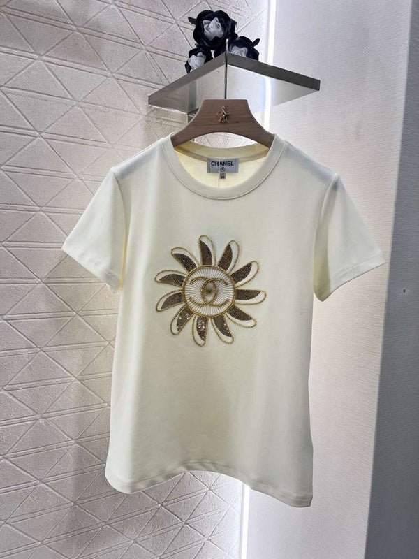 Chanel Ivory Sequin Sunflower T-Shirt