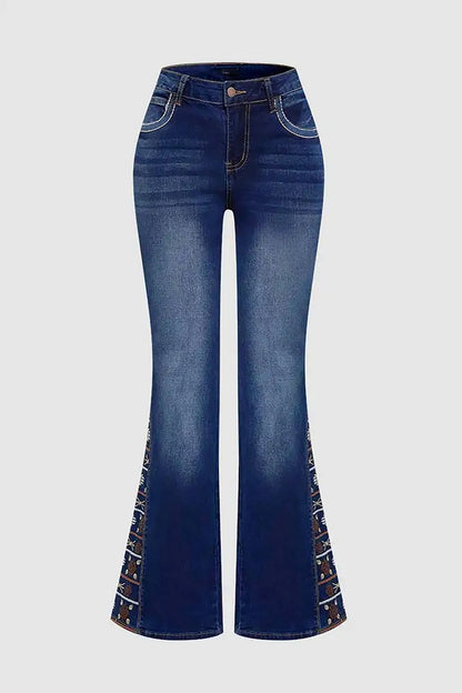 Women's High-Waist Heavily Ripped Jeans, Wide-Leg Full-Length