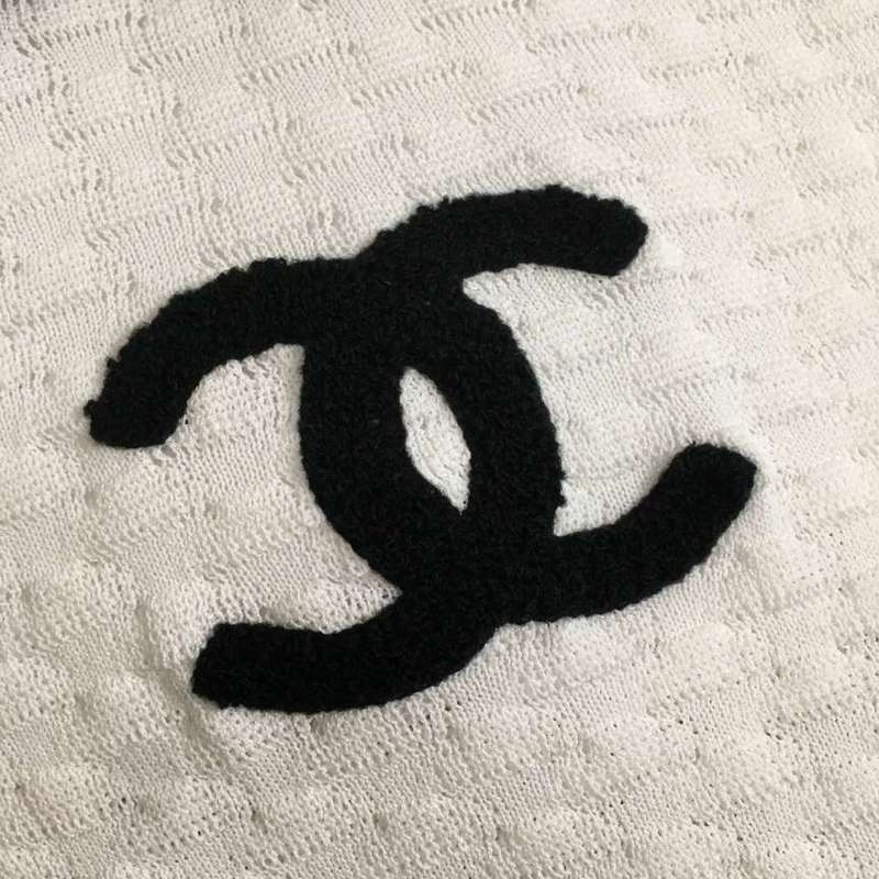 Chanel White Textured Polo Shirt with Black Trim