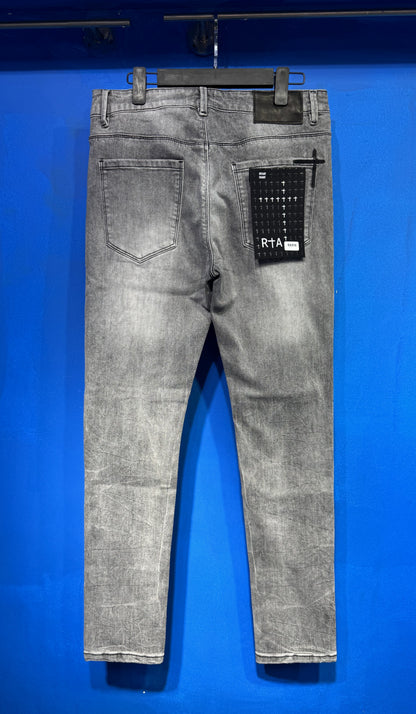 Washed Grey Distressed Slim-Fit Jeans