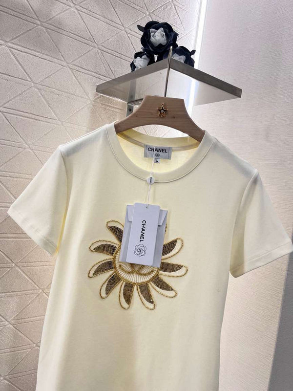 Chanel Ivory Sequin Sunflower T-Shirt