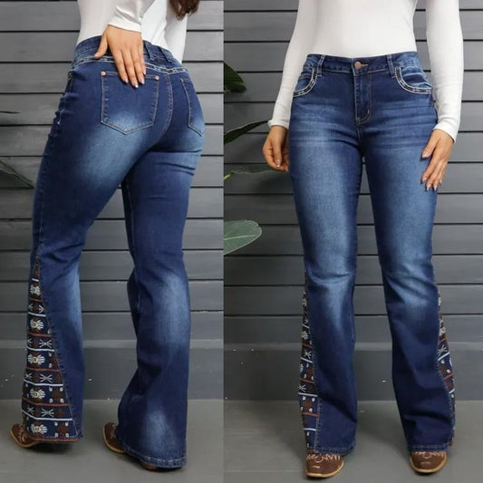 Women's High-Waist Heavily Ripped Jeans, Wide-Leg Full-Length