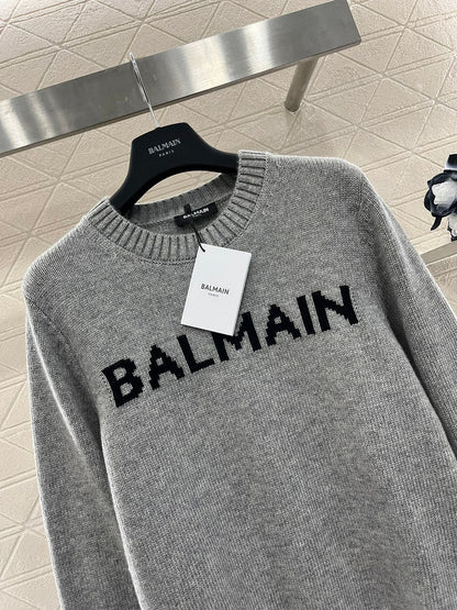 Balmain Grey Logo Knit Sweater