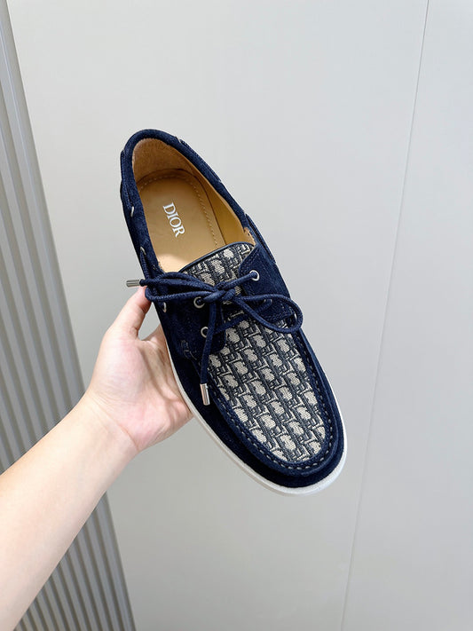 Christian Dior Granville Boat Beige Blue Loafer