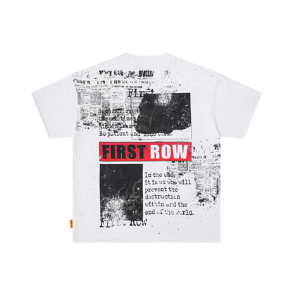 FIRST ROW Breaking News Burning Flames Cropped Tee