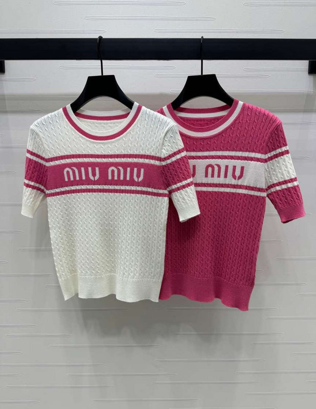 Miu Miu double-tone short-sleeved knit