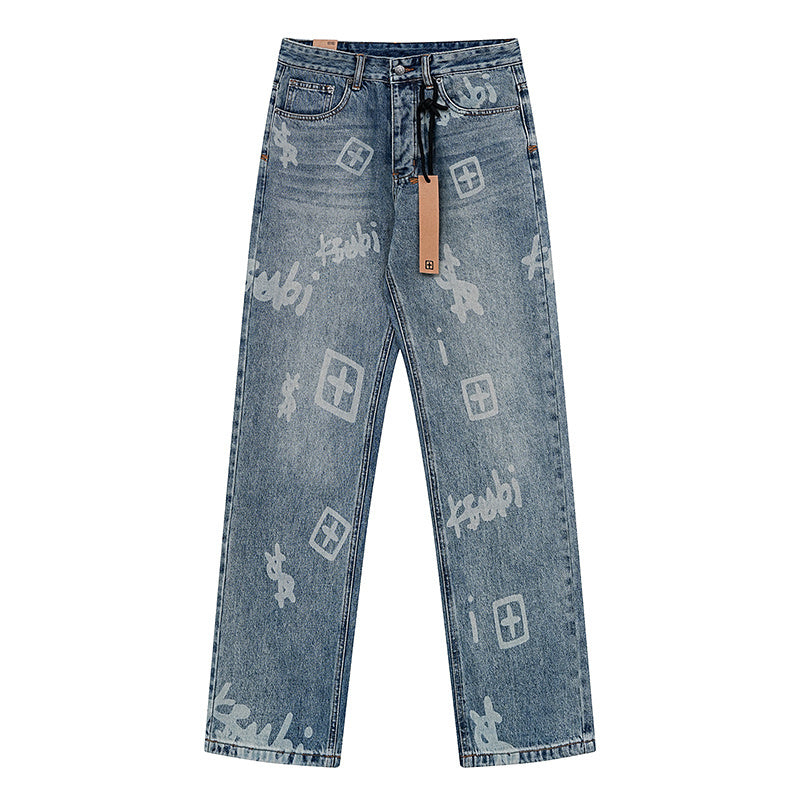 All-Over Graphic Print Denim Jeans