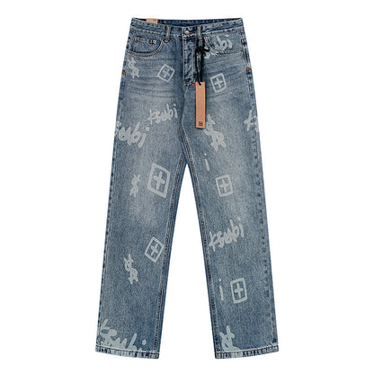 All-Over Graphic Print Denim Jeans