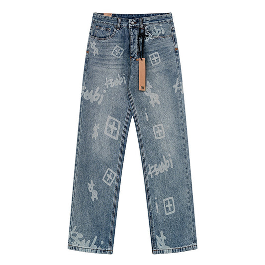 All-Over Graphic Print Denim Jeans